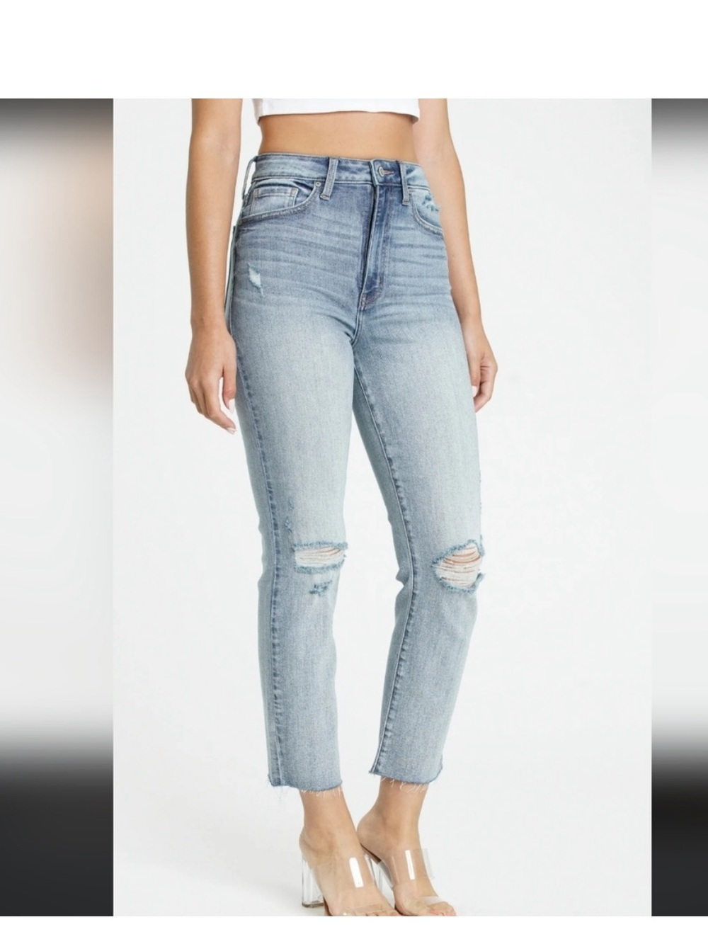 Eunina Women’s Jeans Emery Distressed High Rise Cropped Boot Cut Size 1/25